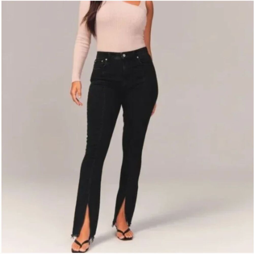 Abercrombie & Fitch The Skinny High Rise Jeans Split Seam Washed Black Size 4 XS